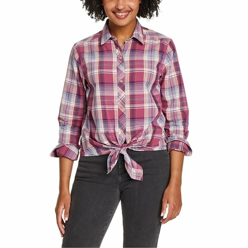 Eddie Bauer‎ tie front plaid blouse button down shirt size medium women’s NWT